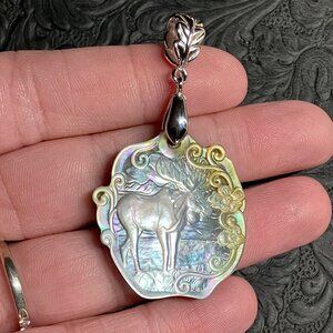 Bull Moose Mother of Pearl Pendant